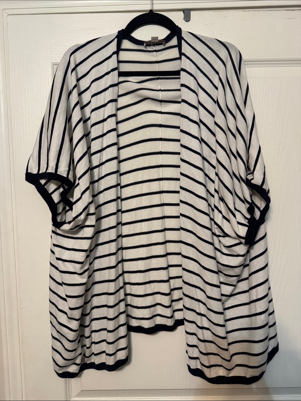LOFT Black and White Striped Open Front Cardigan